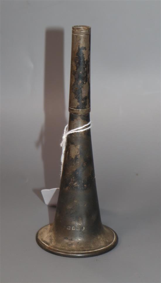 A George V silver hunting horn shaped table lighter base, London, 1935, 14.5cm.
